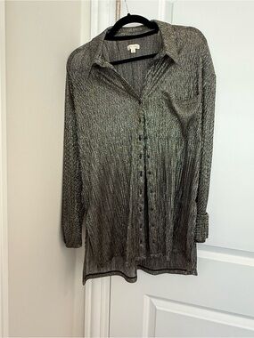 Pilcro Metallic Gray Button-Down Tunic Shirt